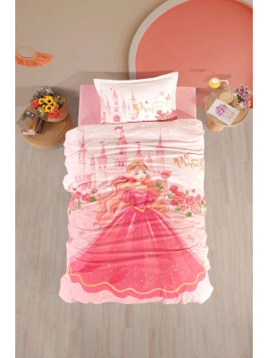 Clasy Ranforce %100 Pamuk Nevresim Takımı Tek Kişilik Princess V1 Pudra