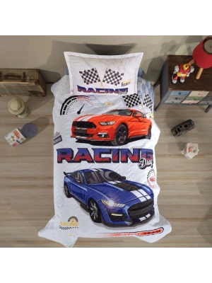 Clasy Ranforce %100 Pamuk Tek Kişilik Dört Mevsim Set Racing Drag V1 Mavi