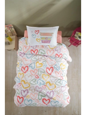 Clasy Ranforce %100 Pamuk Tek Kişilik Dört Mevsim Set Selfie V1 Pudra