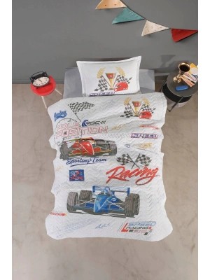 Clasy Ranforce %100 Pamuk Tek Kişilik Dört Mevsim Set Speed Time V1 Gri