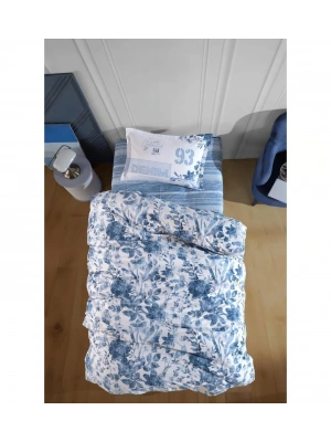 Clasy Ranforce %100 Pamuk Tek Kişilik Nevresim Mavi V1 Mavi