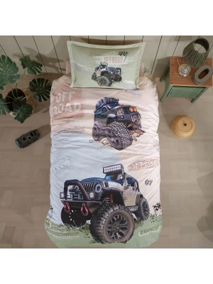 Clasy Ranforce %100 Pamuk Tek Kişilik Nevresim Off Road V1 Bej