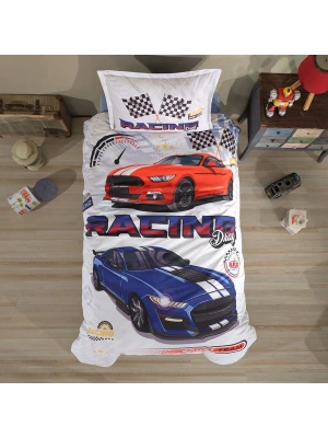 Clasy Ranforce %100 Pamuk Tek Kişilik Nevresim Racing Drag V1 Mavi