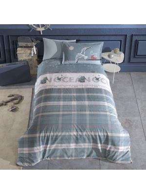 Clasy Ranforce %100 Pamuk Tek Kişilik Nevresim Takımı Ocean V1 Mavi