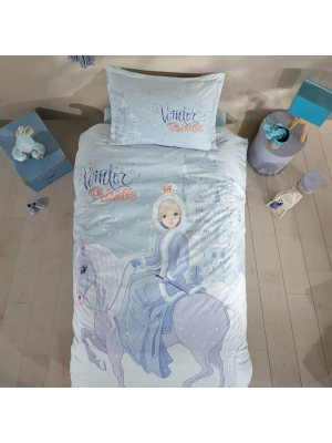 Clasy Ranforce %100 Pamuk Tek Kişilik Nevresim Winter Princess V1 Turkuaz