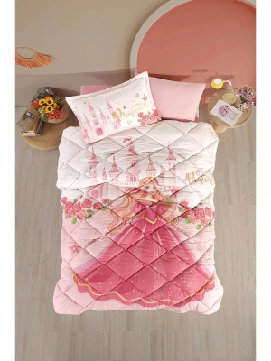 Clasy Ranforce %100 Pamuk Tek Kişilik Yorgan Seti Princess V1 Pudra