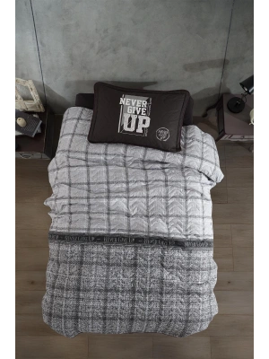 Clasy Ranforce %100 Pamuk Tek Kişilik Yatak Örtüsü Give Up V1 Antrasit