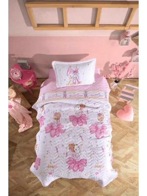 Clasy Ranforce %100 Pamuk Tek Kişilik Yatak Örtüsü Seti Ballerina V1 Pembe