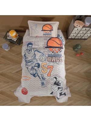 Clasy Ranforce %100 Pamuk Tek Kişilik Yatak Örtüsü Seti Basketball V1 Bej