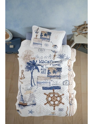 Clasy Ranforce %100 Pamuk Tek Kişilik Yatak Örtüsü Seti Hawaii V1 Mavi