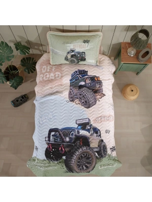 Clasy Ranforce %100 Pamuk Tek Kişilik Yatak Örtüsü Seti Off Road V1 Bej