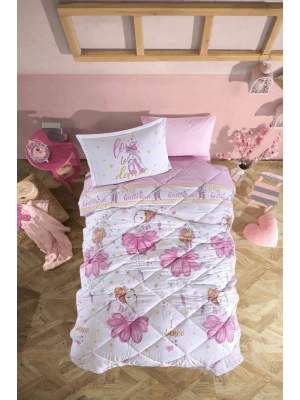 Clasy Ranforce %100 Pamuk Tek Kişilik Yorgan Seti Ballerina V1 Pembe