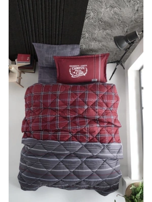 Clasy Ranforce %100 Pamuk Tek Kişilik Yorgan Seti Campus V1 Bordo