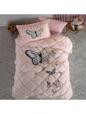 Clasy Ranforce %100 Pamuk Tek Kişilik Yorgan Seti Daisy Love V2 Somon