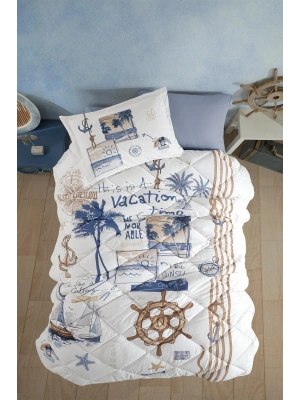 Clasy Ranforce %100 Pamuk Tek Kişilik Yorgan Seti Hawaii V1 Mavi