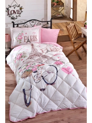 Clasy Ranforce %100 Pamuk Tek Kişilik Yorgan Seti Paris Love V1 Pembe