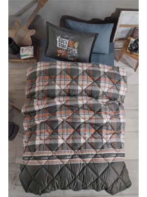 Clasy Ranforce %100 Pamuk Tek Kişilik Yorgan Seti Rock in roll V1 Gri