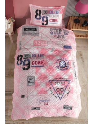 Clasy Ranforce Dört Mevsim Set Tek Kişilik Denim V1 Pembe