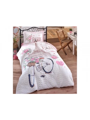 Clasy Ranforce Dört Mevsim Tek Kişilik Set Paris Love V1 Pembe