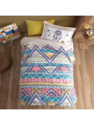 Clasy Ranforce Genç Nevresim Takımı Tek Kişilik Boho V1 Bej