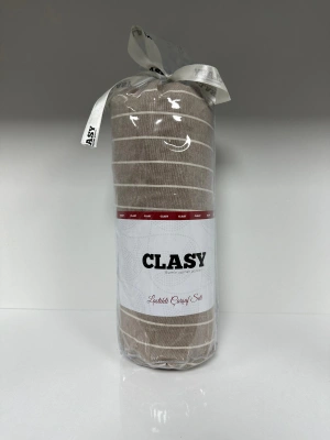Clasy Ranforce Lastikli Çarşaf Seti Tek Kişilik Kahve-Beyaz Çizgili