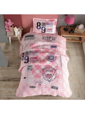 Clasy Ranforce Yatak Örtüsü Tek Kişilik Denim V1 Pembe