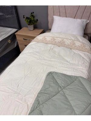 Clasy Saten %100 Pamuk Ranforce Tek kişilik Yorgan Osela V2 Krem