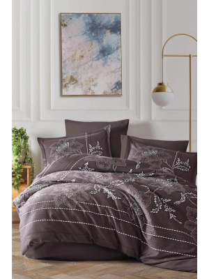 Clasy Saten Nevresim Takımı Çift Kişilik Moyo V1 Kahve