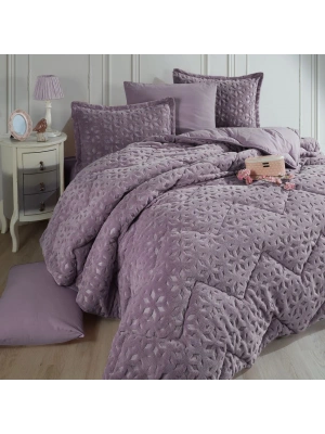 Clasy Wellsoft Jakarlı Çift Kişilik Uyku Seti Babil V5 Lila