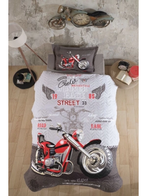 Ranforce %100 Pamuk Tek Kişilik Dört Mevsim Set Street King V1 Gri