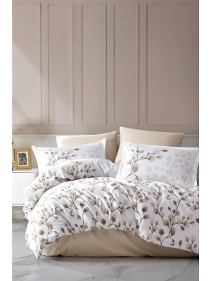 Saten Nevresim Takımı Çift Kişilik Puha V1 Bej