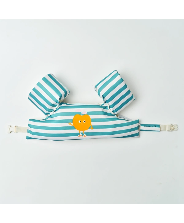 Sunnylife Çocuk Yüzme Kolluklu Can Yeleği 3-6 Yaş Poppy the Peach Green stripe