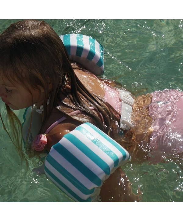 Sunnylife Çocuk Yüzme Kolluklu Can Yeleği 3-6 Yaş Poppy the Peach Green stripe