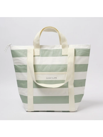 Sunnylife Soğutuculu Tote Plaj Çantası La Palma Sage Stripe