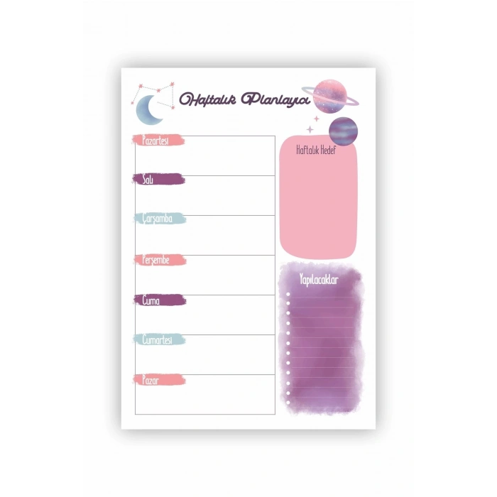 A5 Haftalık Planlayıcı - Weekly Planner - Ders Çalışma Planlayıcı Defter Uzay Teması