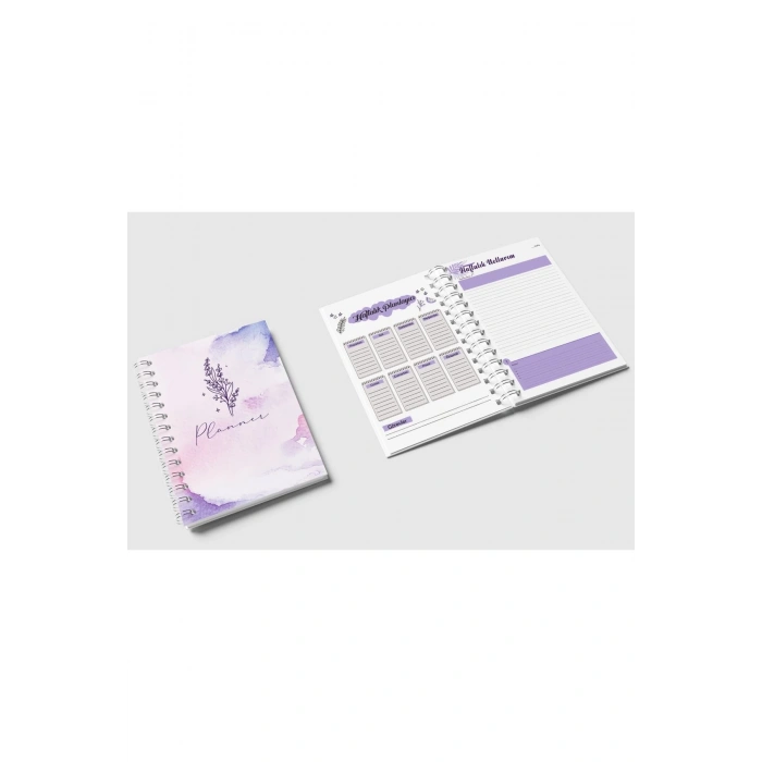 Muhan A5 Haftalık Ajanda / Haftalık Planlayıcı / 12 Aylık Motive Edici Mor Ajanda Defter