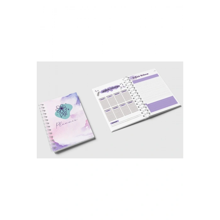 Muhan A5 Haftalık Ajanda / Haftalık Planlayıcı / 12 Aylık Motive Edici Mor Ajanda Defter