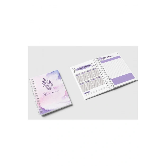 Muhan A5 Haftalık Ajanda / Haftalık Planlayıcı / 12 Aylık Motive Edici Mor Ajanda Defter