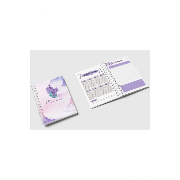 Muhan A5 Haftalık Ajanda / Haftalık Planlayıcı / 12 Aylık Motive Edici Mor Ajanda Defter