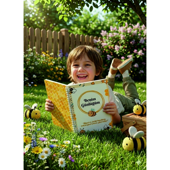 Sevimli Arı Temalı Çocuk Günlüğü ve Alışkanlık Takip Defteri (A5, Spiralli)