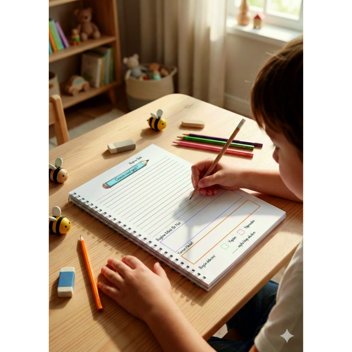 Sevimli Arı Temalı Çocuk Günlüğü ve Alışkanlık Takip Defteri (A5, Spiralli)