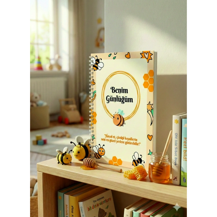 Sevimli Arı Temalı Çocuk Günlüğü ve Alışkanlık Takip Defteri (A5, Spiralli)