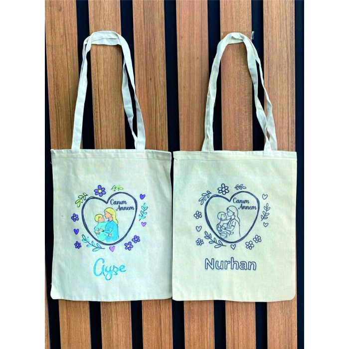Anneler Günü Temalı İsme Özel Boyama Çantaları