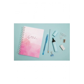 A5 spiralli Süresiz Planlayıcı Ajanda watercolor pembe