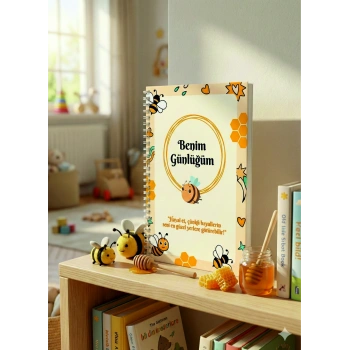 Sevimli Arı Temalı Çocuk Günlüğü ve Alışkanlık Takip Defteri (A5, Spiralli)