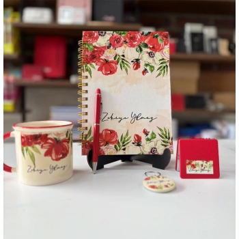 Çiçekli Ajanda Kupa Set