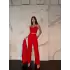 KIRMIZI CROP BLAZER CEKET PANTOLON TAKIM