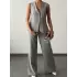 ÇİZGİLİ PAMUKLU YELEK PANTOLON TAKIM GRİ