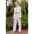 Premium Seri Beyaz Keten Crop Ceket Pantolon Takım