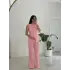 Karma Düğme Keten Yelek Pantolon Takım-Pembe